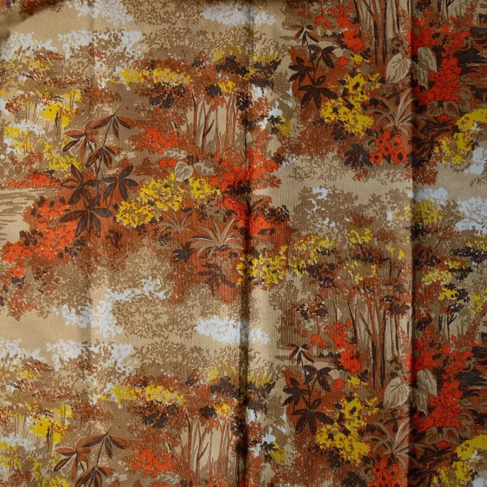 2 Vintage Retro 70s Pinch Pleat Floral Curtain Panels 82